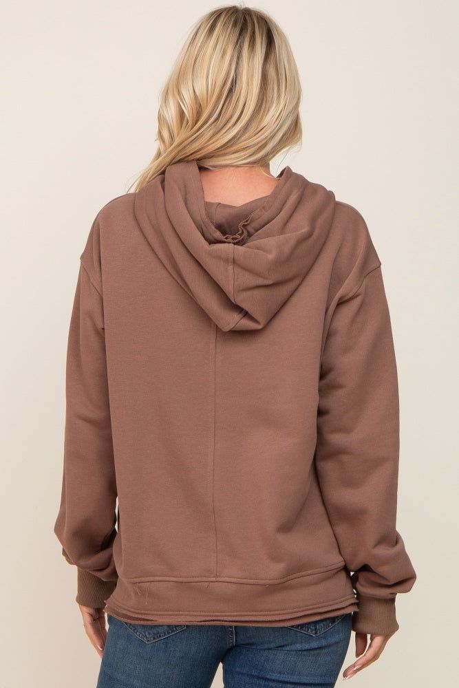 Mocha Raw Edge Trim Drawstring Hoodie sold by Pinkblush product image thumbnail 3