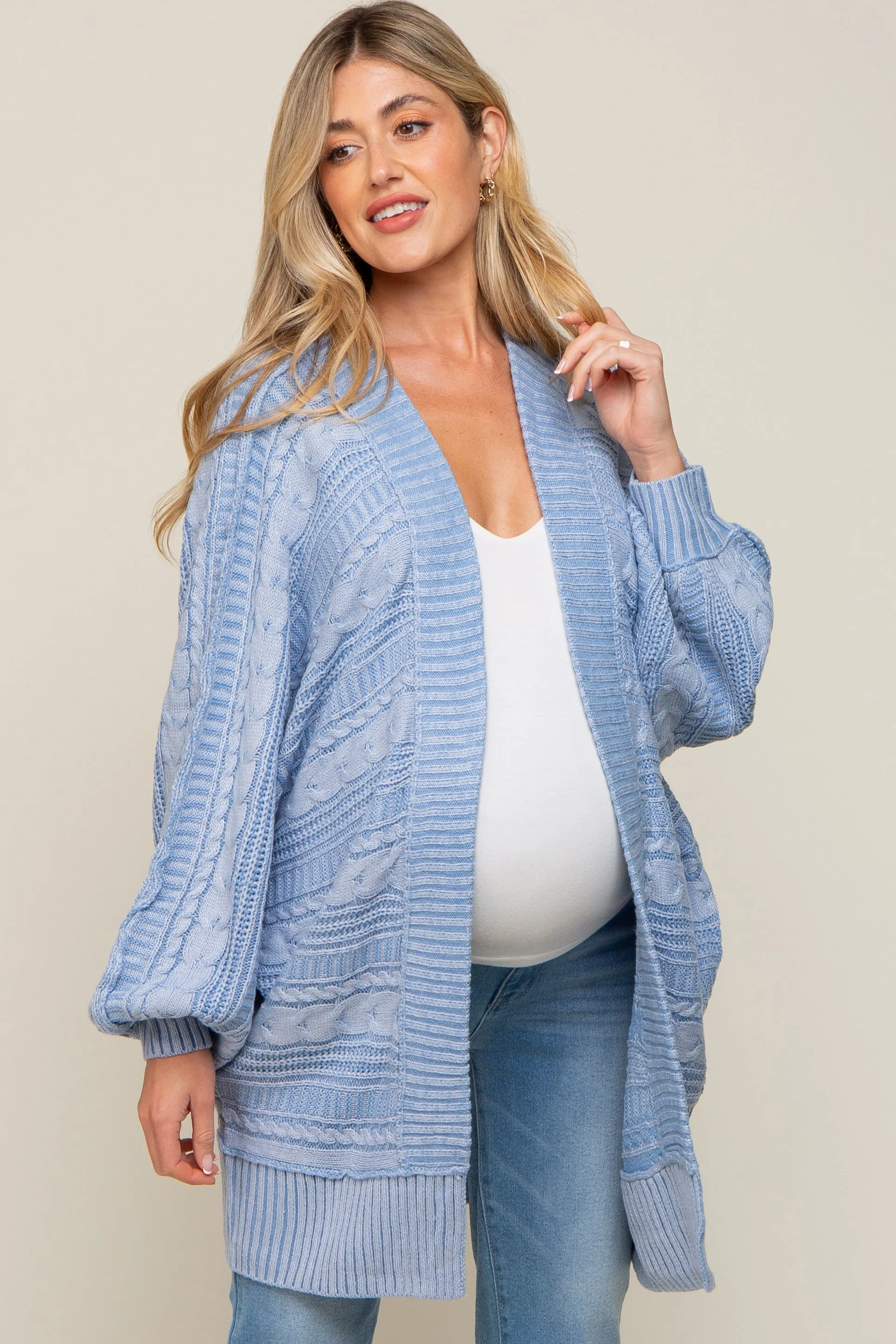 Blue Knit Maternity Cardigan sold by Pinkblush