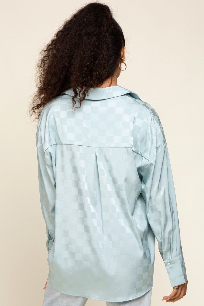 Light Blue Checkered Satin Button Up Top sold by Pinkblush product image thumbnail 3