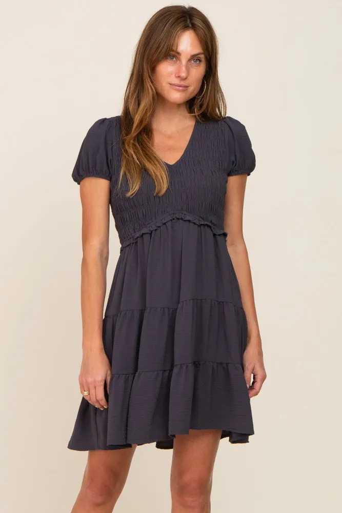 Charcoal Smocked Tiered Mini Dress sold by Pinkblush