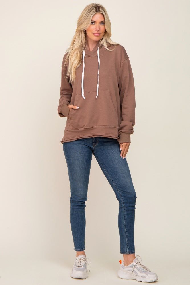 Mocha Raw Edge Trim Drawstring Hoodie sold by Pinkblush product image thumbnail 4