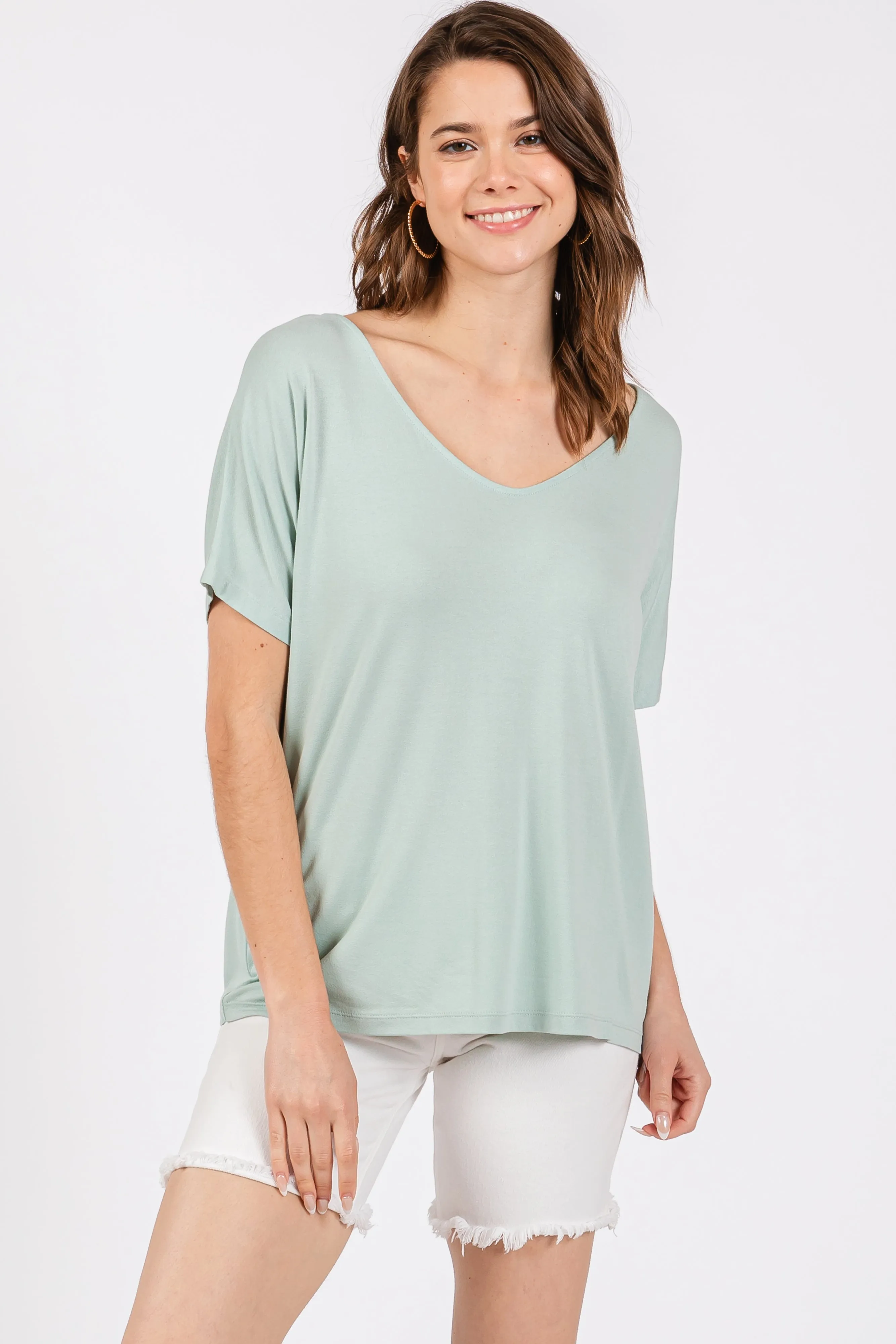 Mint Short Dolman Sleeve V-Neck Maternity Top sold by Pinkblush product image thumbnail 4