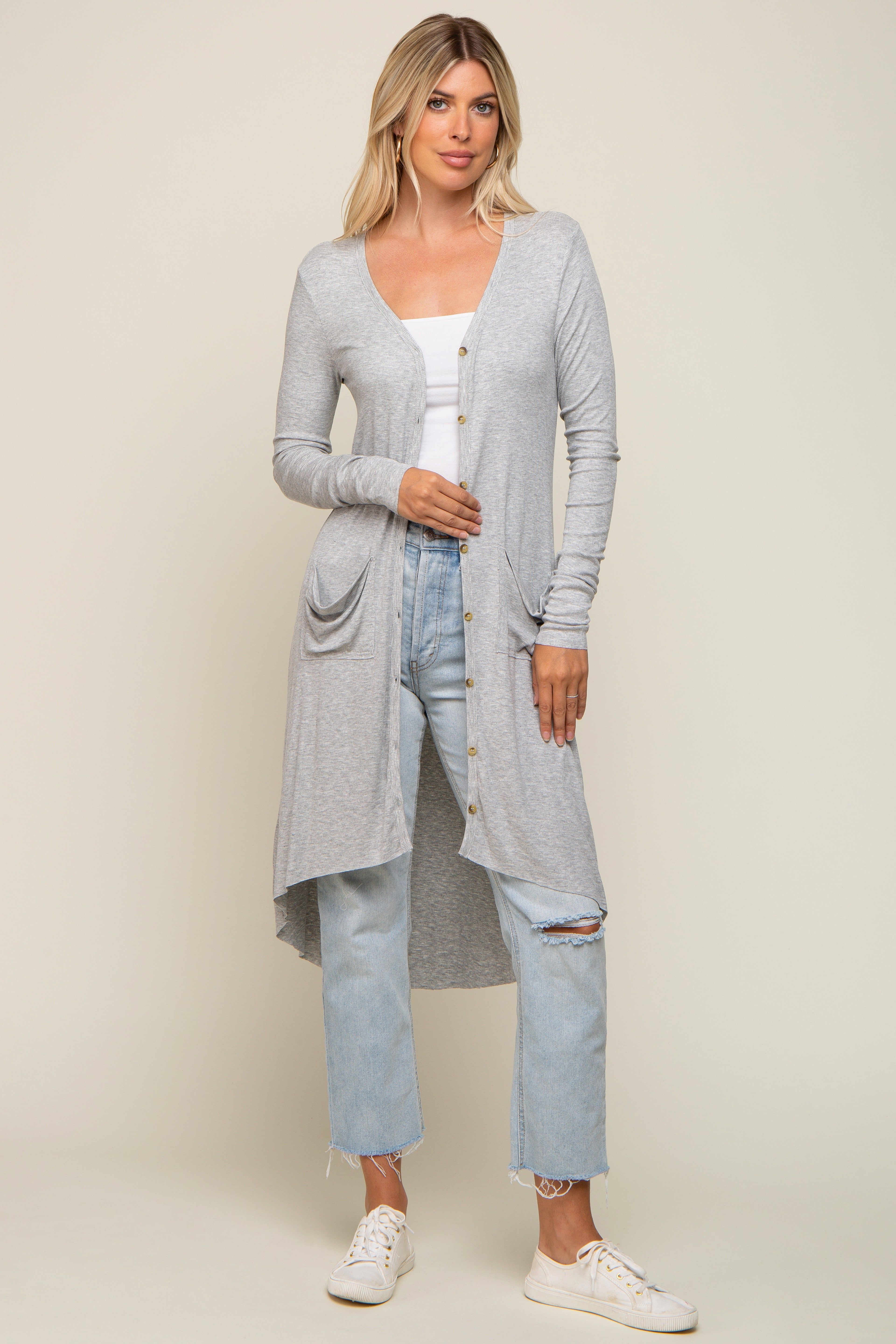 Heather Grey Button Front Knit Cardigan sold by Pinkblush product image thumbnail 4