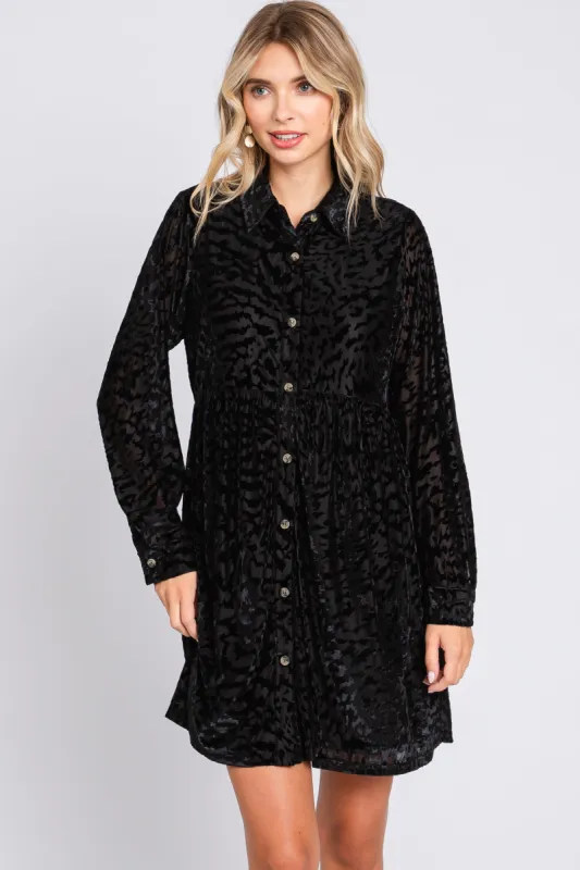 Black Burnout Velvet Button Up Dress sold by Pinkblush