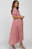 Pink Floral Floral V-Neck Ruffle Sleeve Maternity Midi Dress sold by Pinkblush
