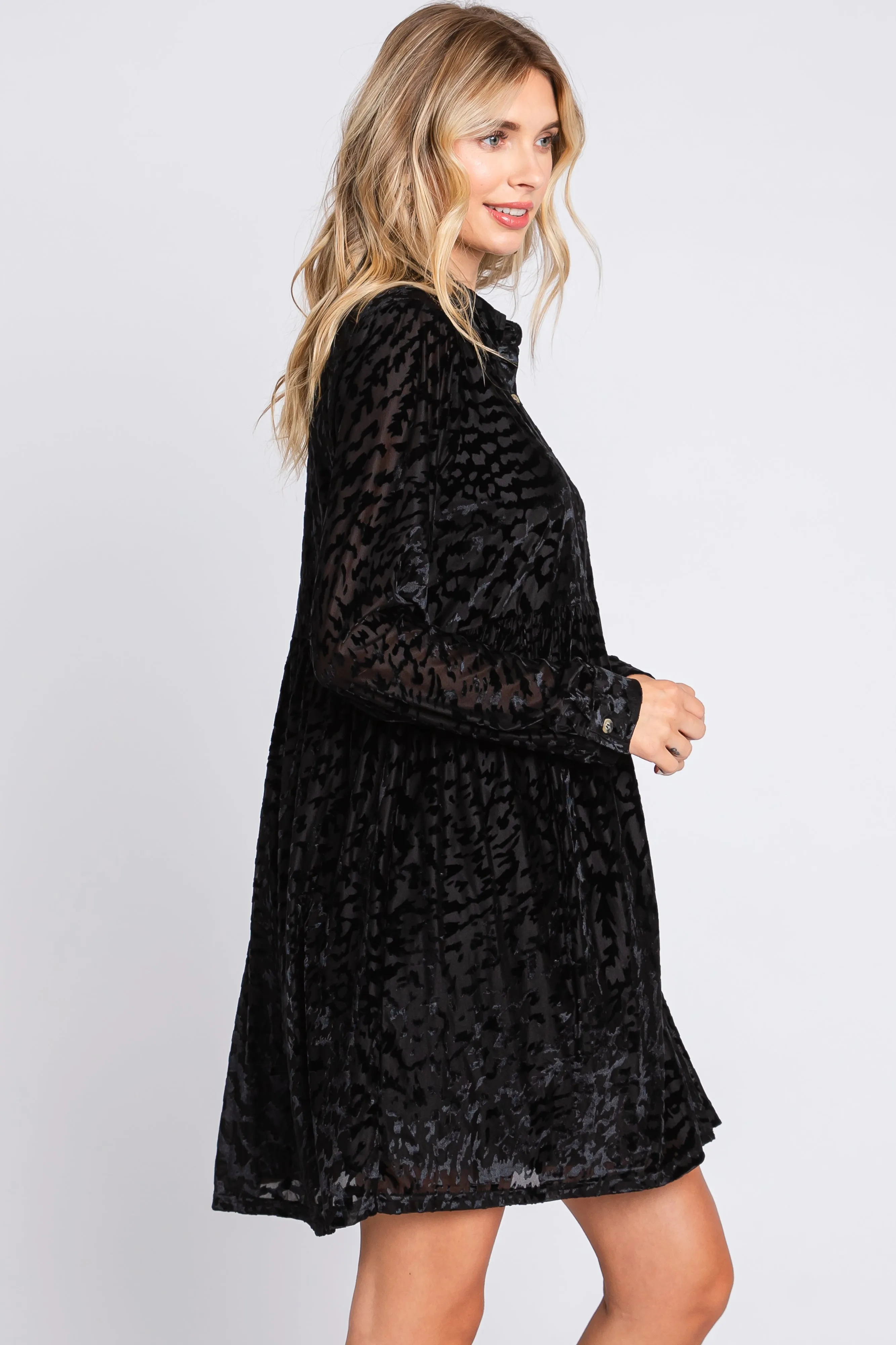 Black Burnout Velvet Button Up Dress sold by Pinkblush product image thumbnail 2