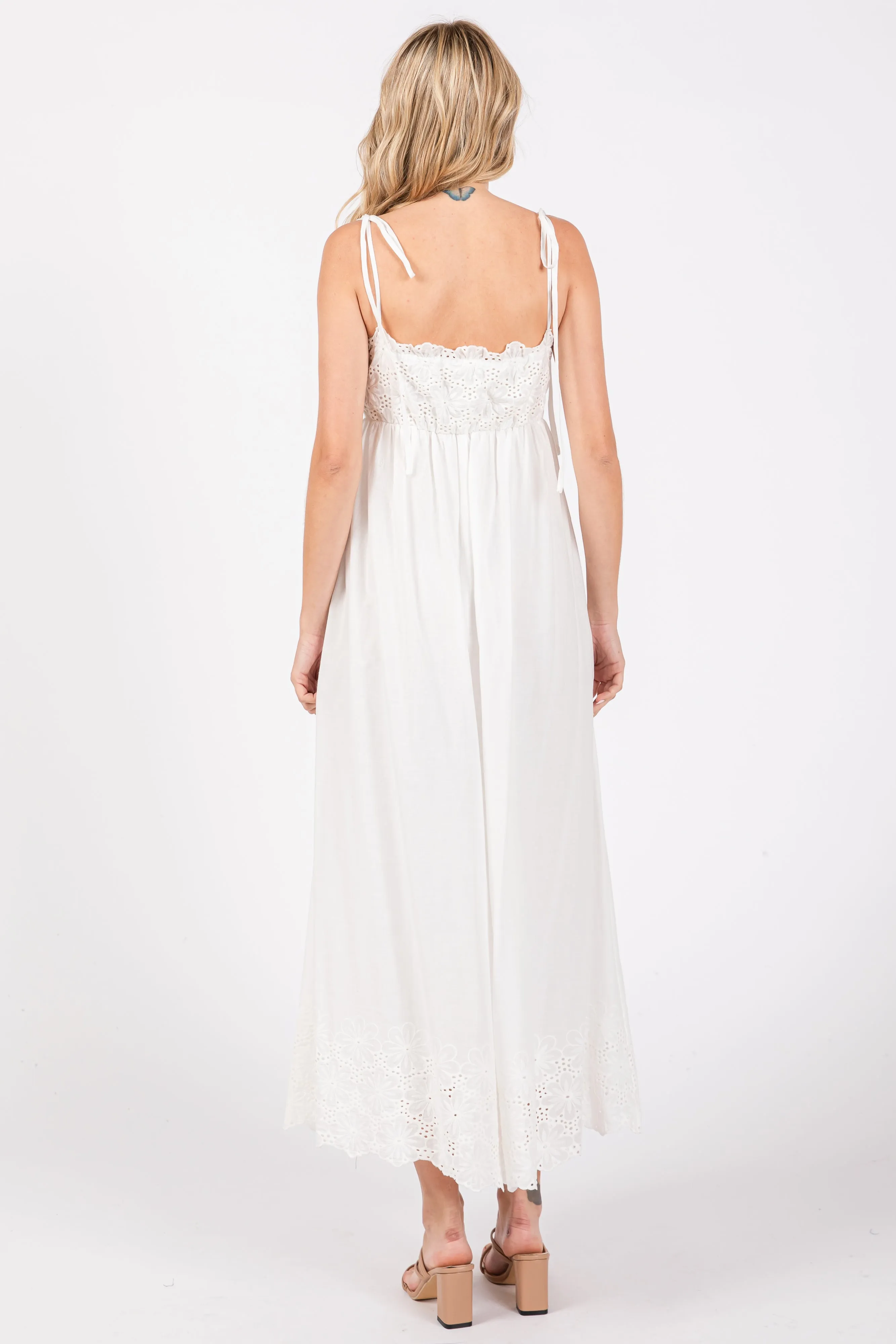 Ivory Eyelet Floral Shoulder Tie Dress sold by Pinkblush product image thumbnail 3