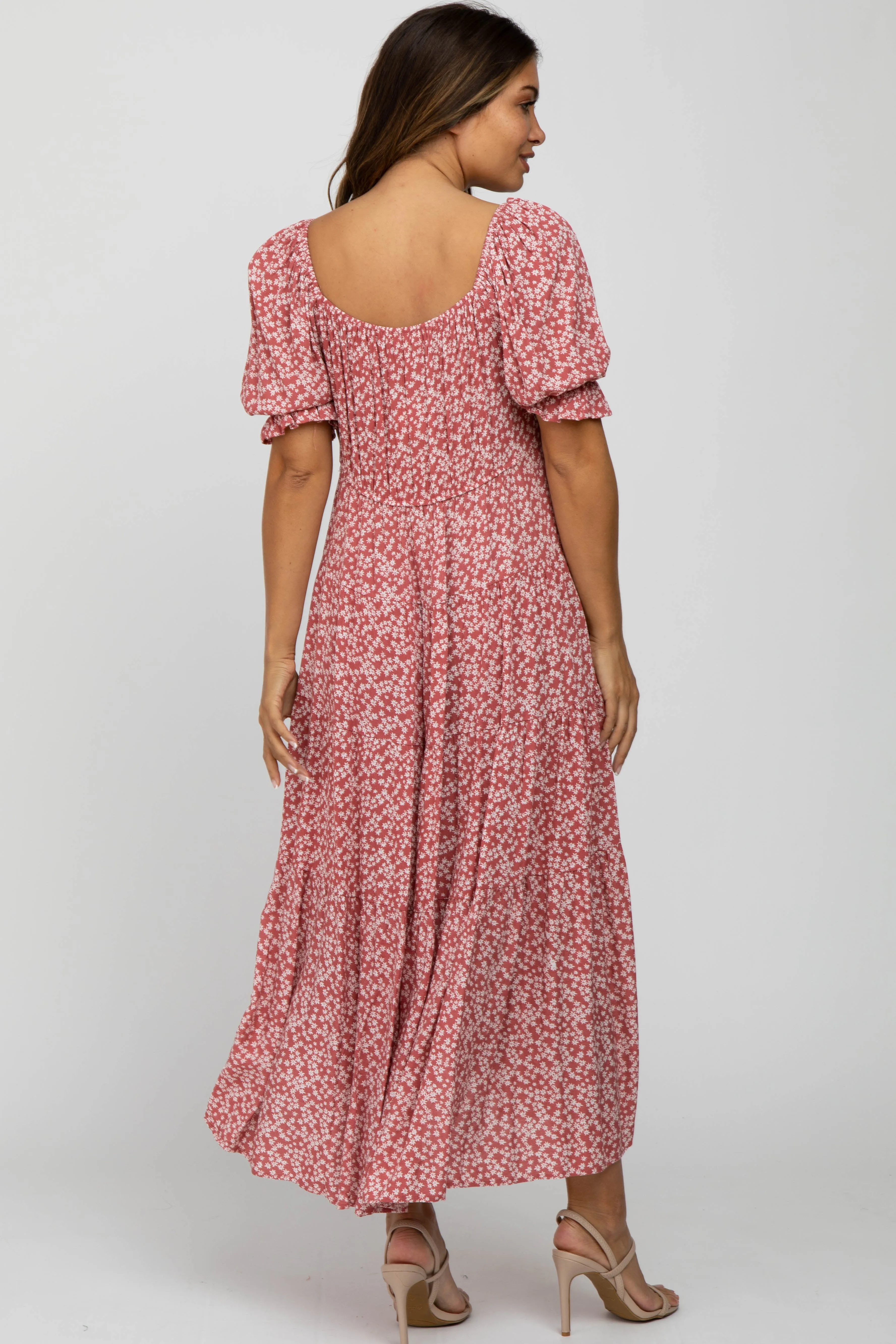 Pink Floral Floral V-Neck Ruffle Sleeve Maternity Midi Dress sold by Pinkblush product image thumbnail 3