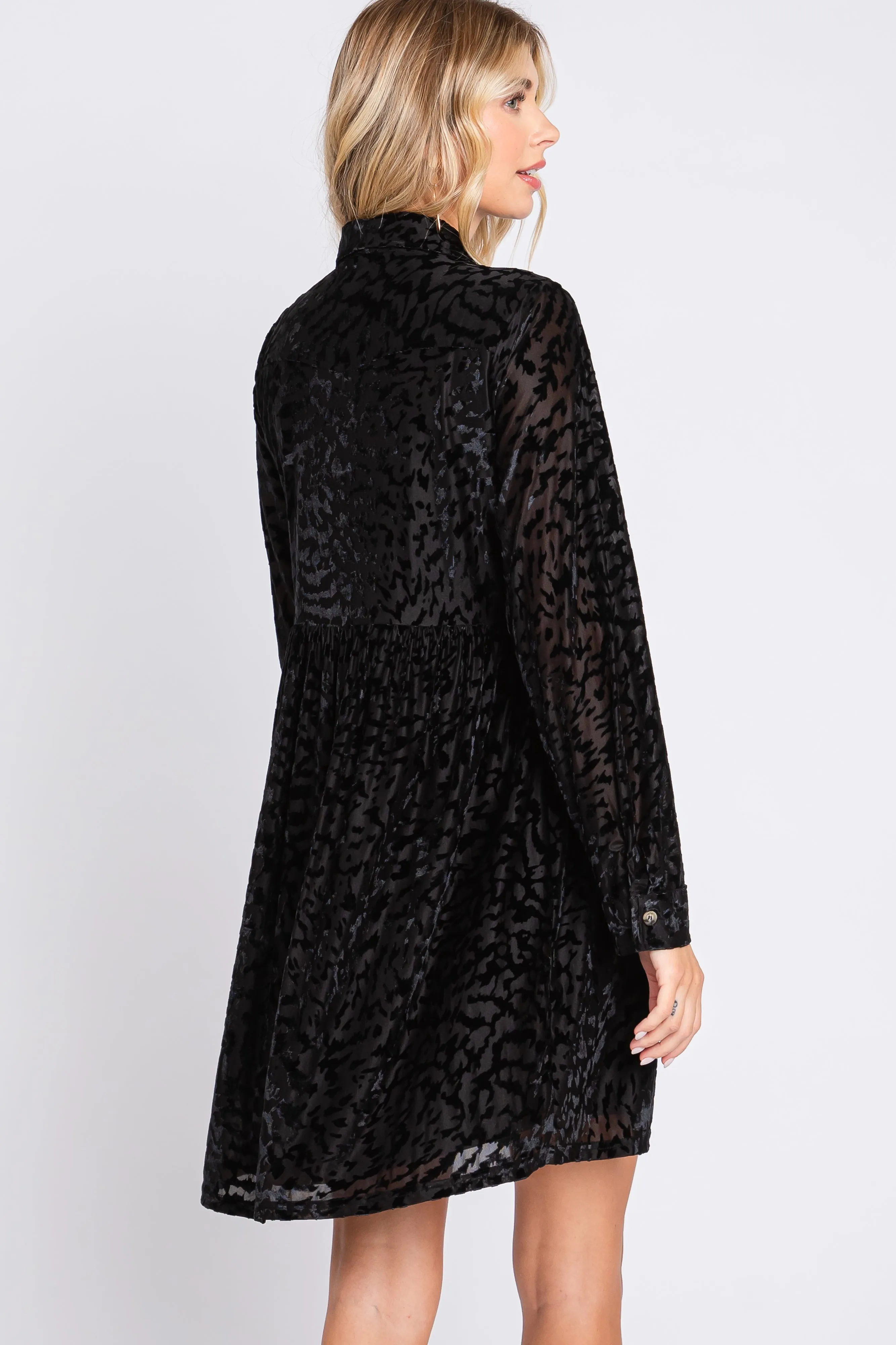 Black Burnout Velvet Button Up Dress sold by Pinkblush product image thumbnail 3