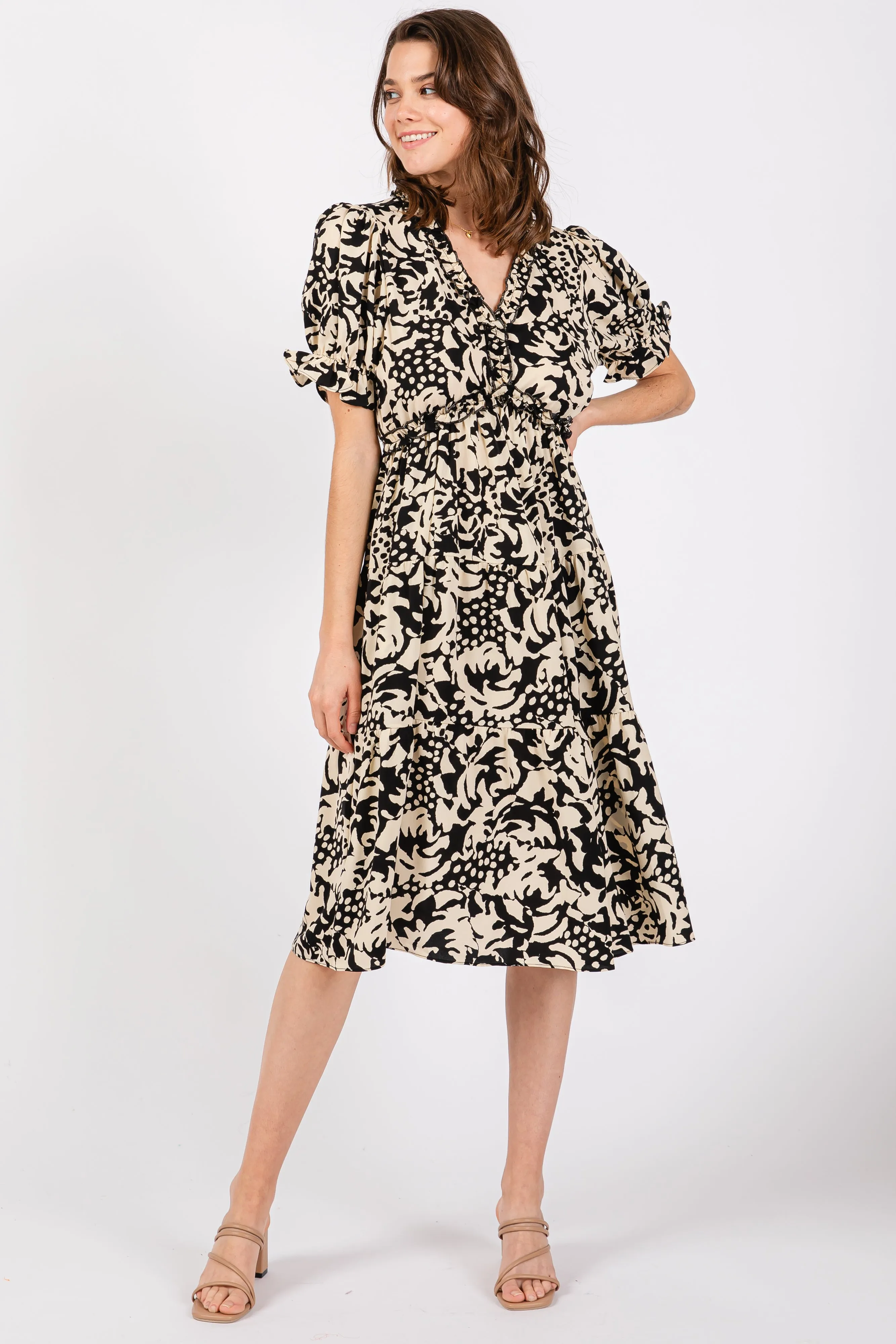 Black Ruffle Trim Tiered Dress sold by Pinkblush