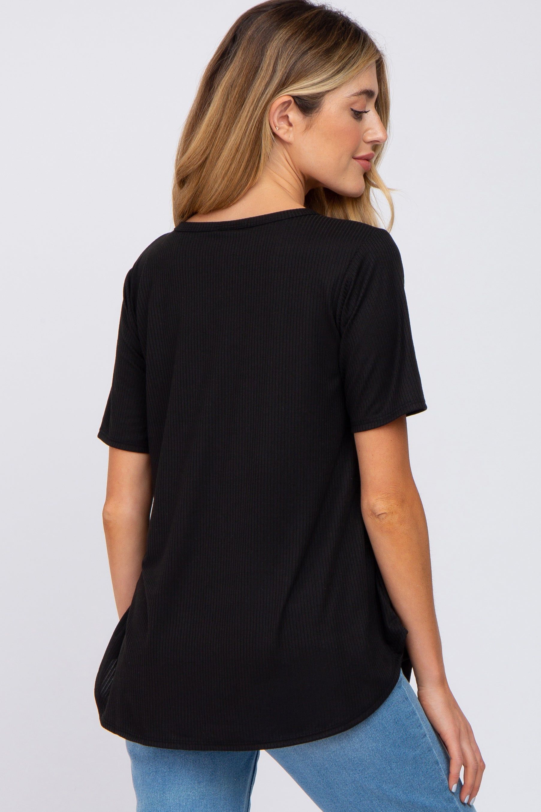 Black Ribbed Babydoll Maternity Top sold by Pinkblush product image thumbnail 3