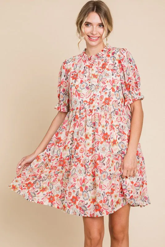 Red Floral Ruffle Accent Dress sold by Pinkblush