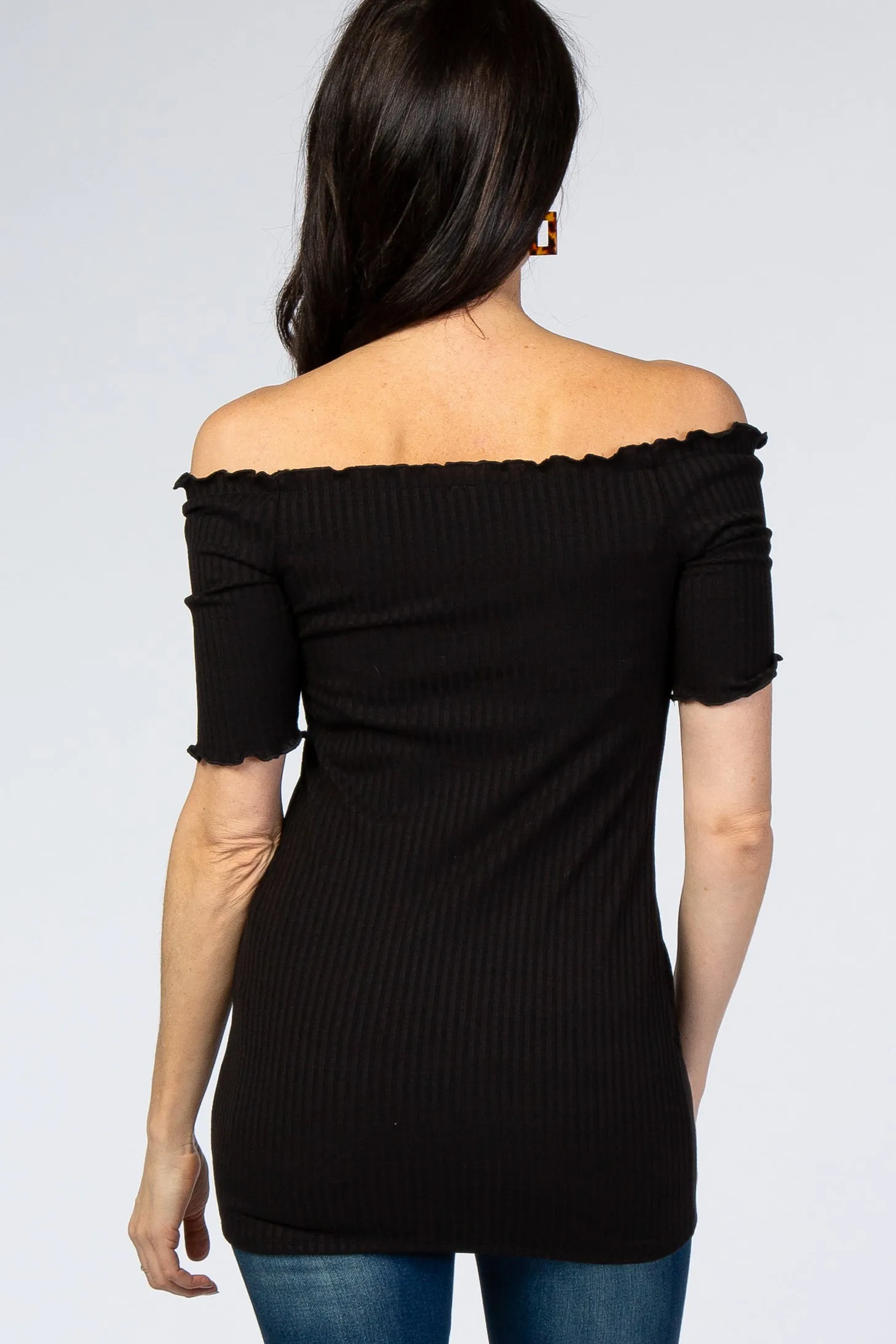 Black Off Shoulder Lettuce Hem Maternity Top sold by Pinkblush product image thumbnail 3