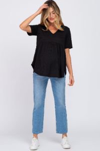 Black Ribbed Babydoll Maternity Top sold by Pinkblush