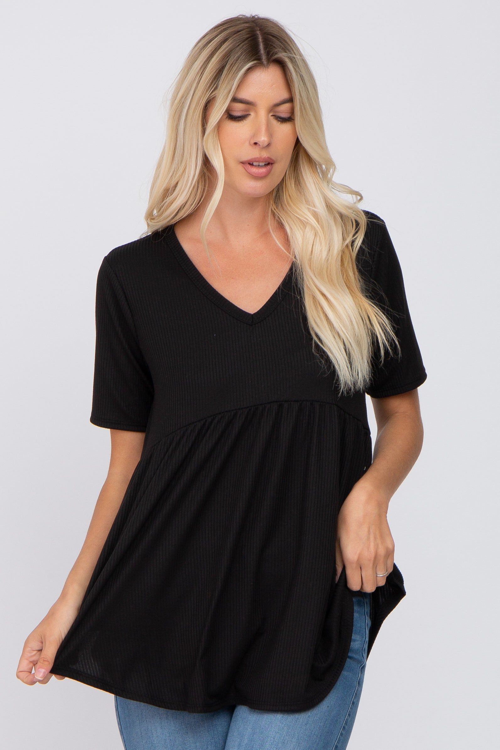 Black Ribbed Babydoll Maternity Top sold by Pinkblush product image thumbnail 5