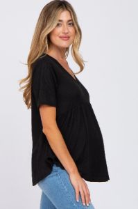 Black Ribbed Babydoll Maternity Top sold by Pinkblush