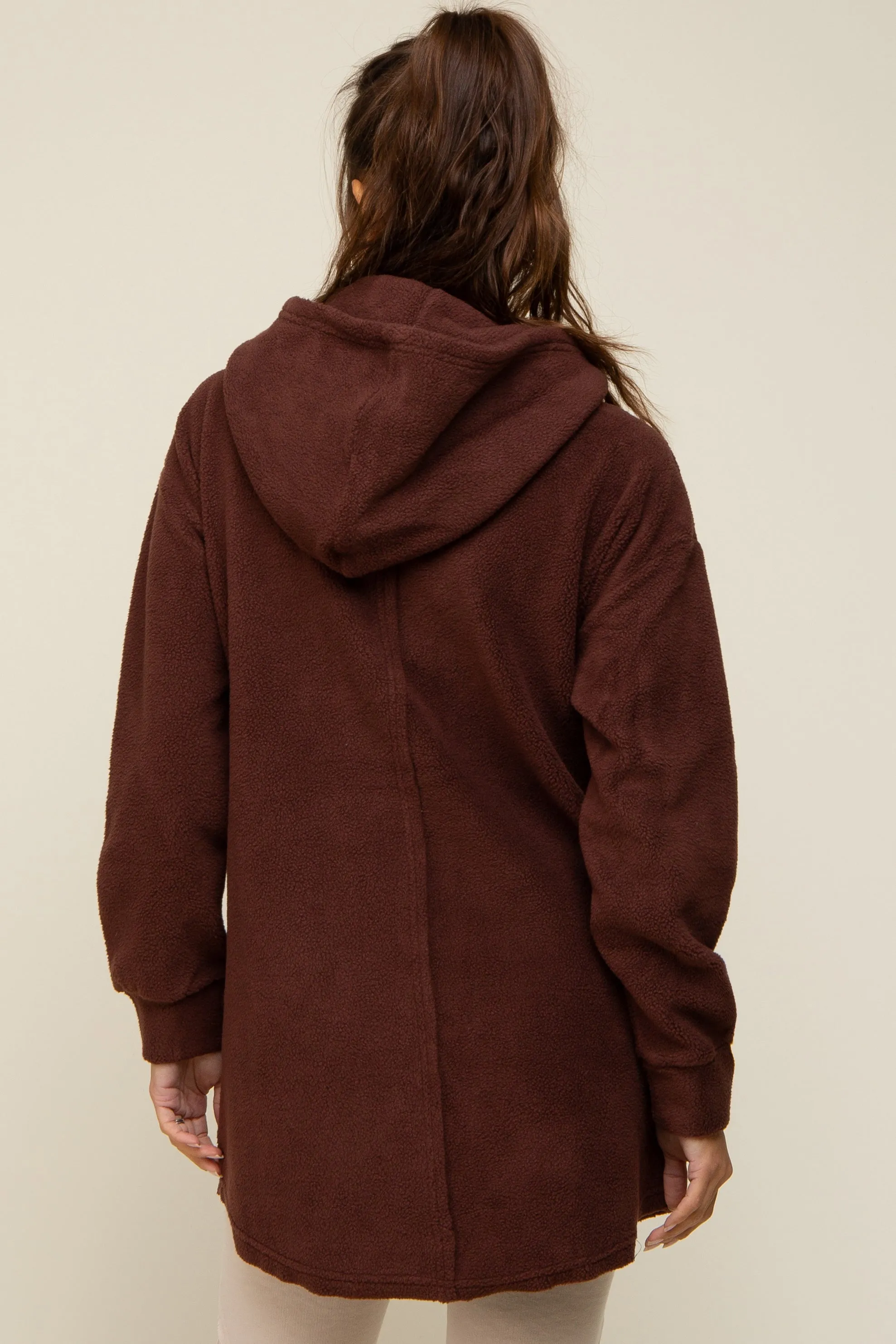 Brown Fleece Hooded Long Maternity Sweater sold by Pinkblush product image thumbnail 4