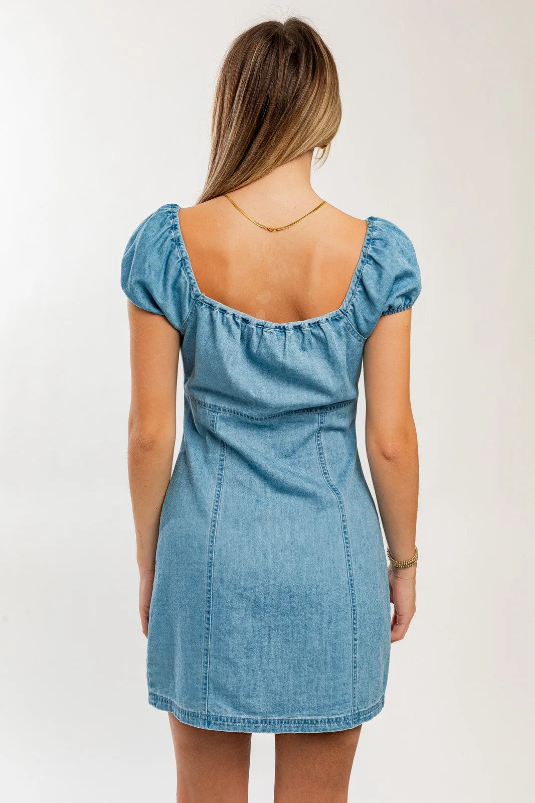Washed Denim Cap Sleeve Sweatheart Neckline Denim Mini Dress sold by Pinkblush product image thumbnail 3