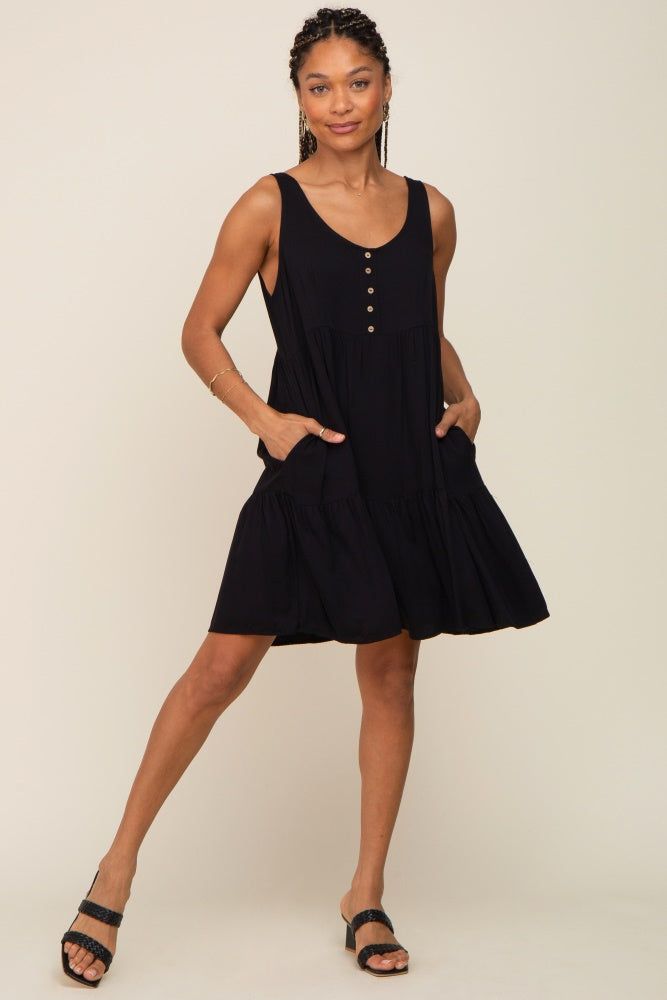 Black Sleeveless Tiered Dress sold by Pinkblush