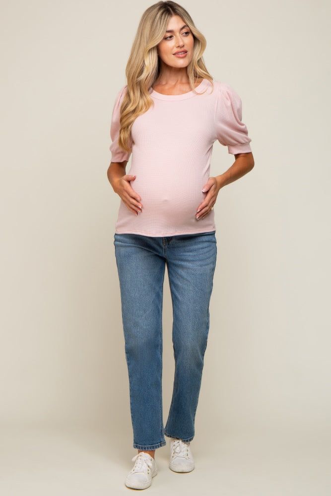 Light Pink Puff Sleeve Waffle Knit Maternity Top sold by Pinkblush product image thumbnail 4