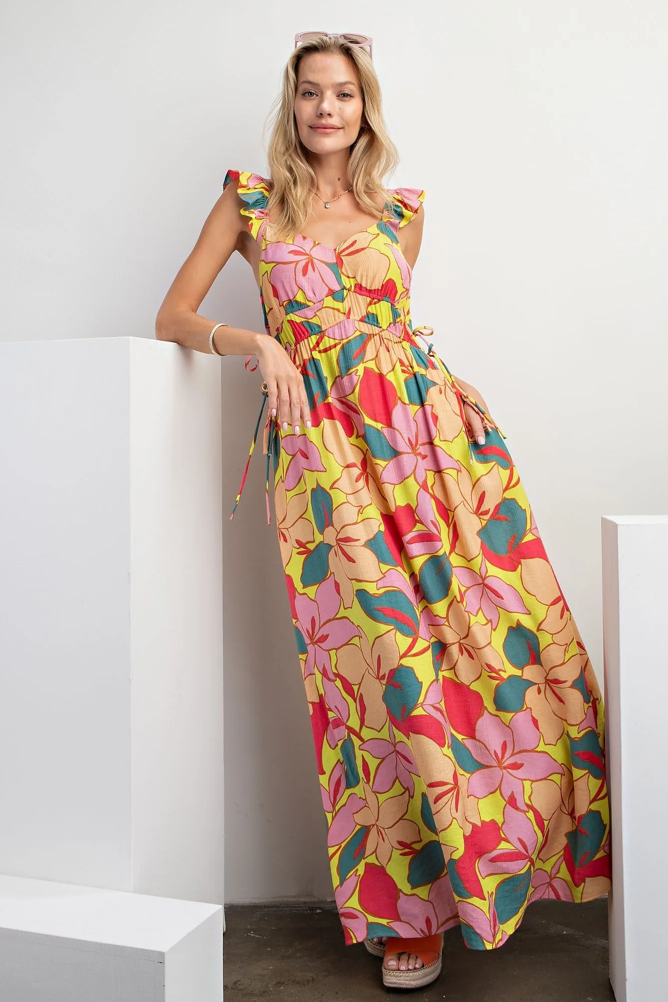 Lime Floral Side Tie Maxi Dress sold by Pinkblush