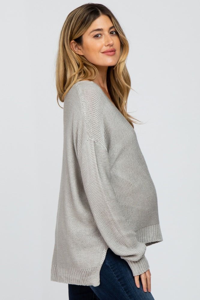 Grey Side Slit Knit Maternity Sweater sold by Pinkblush product image thumbnail 2