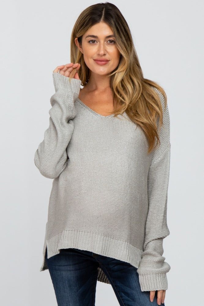 Grey Side Slit Knit Maternity Sweater sold by Pinkblush