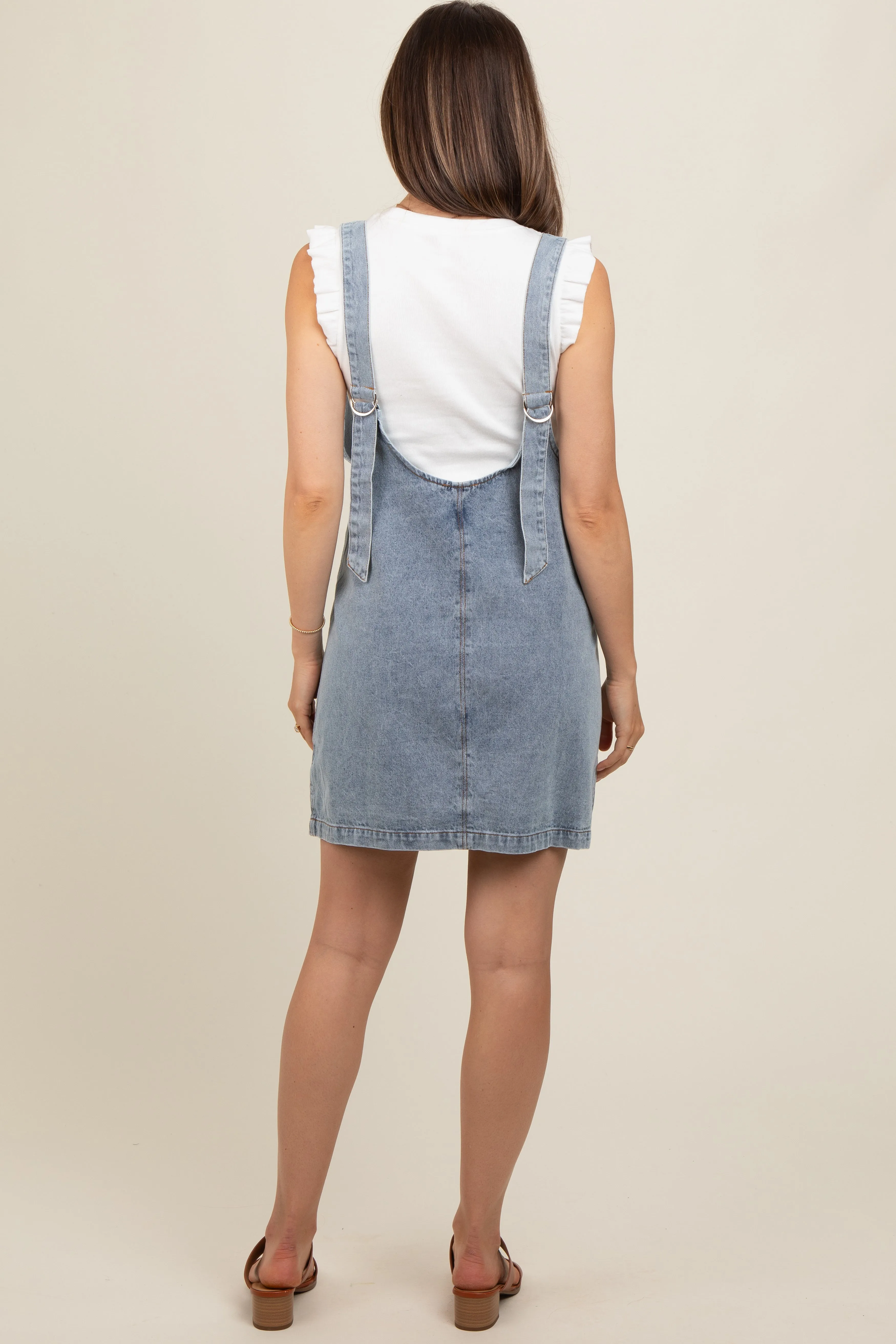 Light Blue Denim Front Pocket Maternity Skirt Overalls sold by Pinkblush product image thumbnail 4