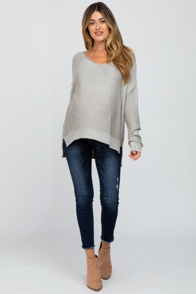Grey Side Slit Knit Maternity Sweater sold by Pinkblush product image thumbnail 4