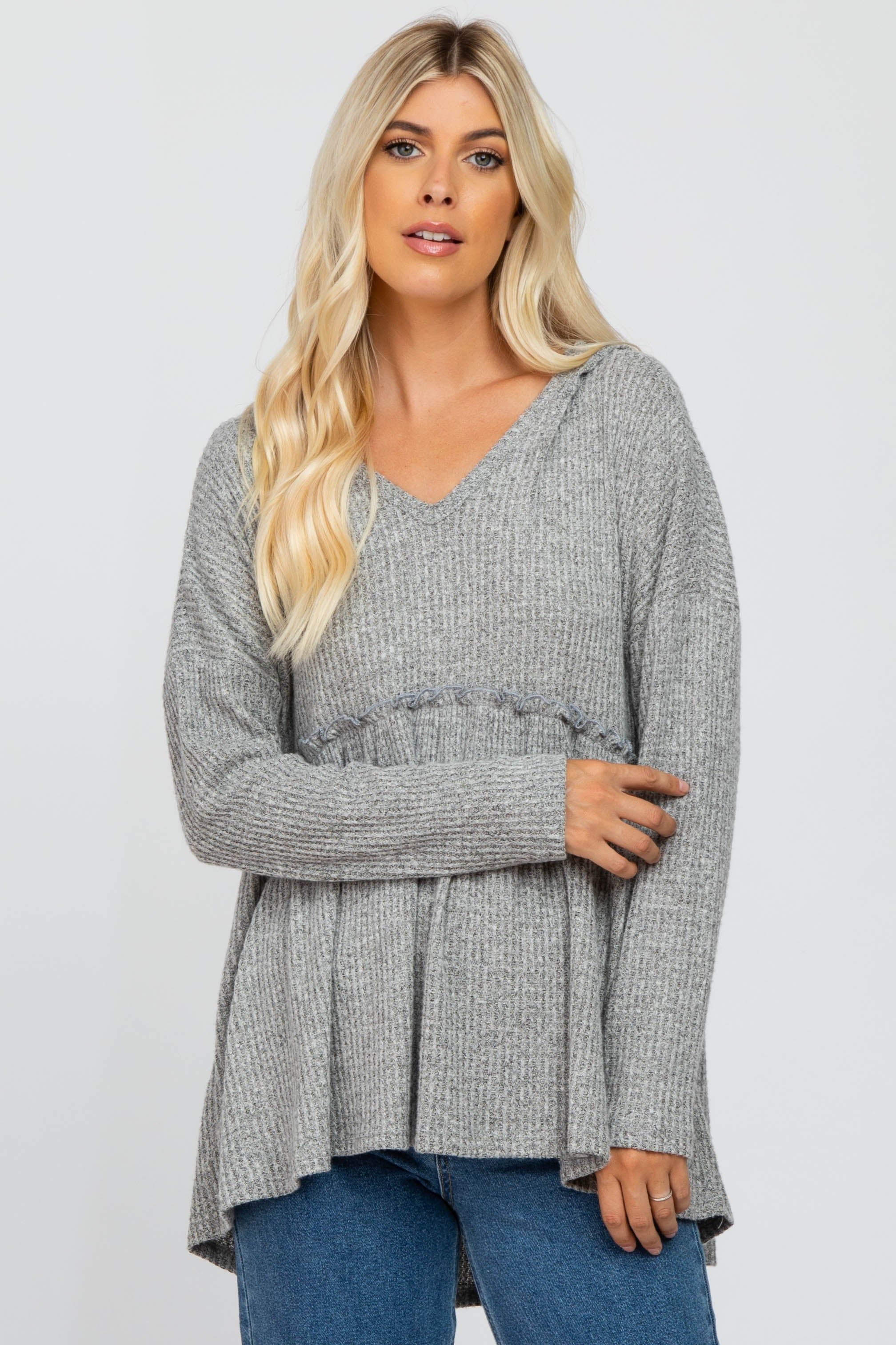 Heather Grey Waffle Knit Hooded Maternity Peplum Top sold by Pinkblush product image thumbnail 5