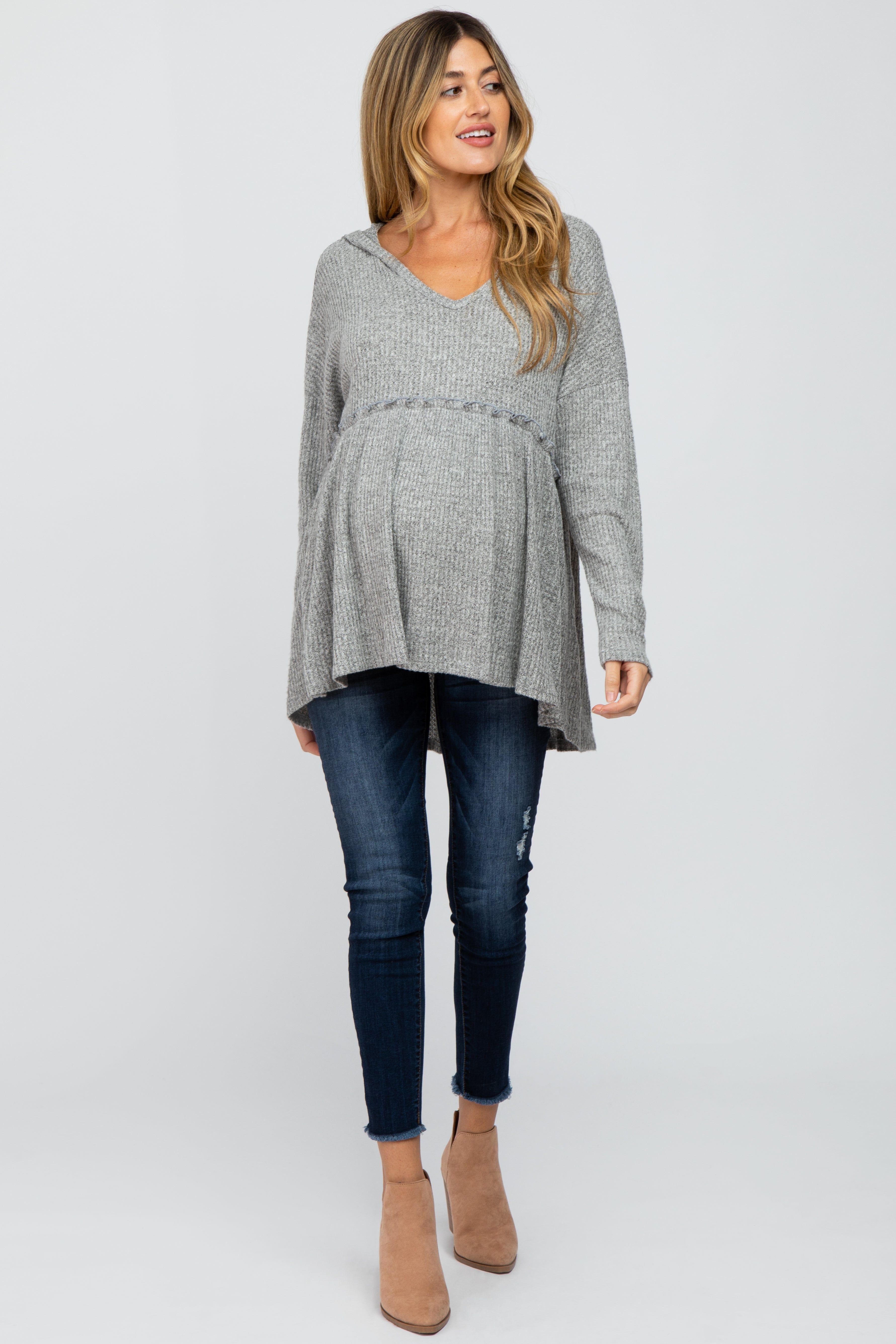 Heather Grey Waffle Knit Hooded Maternity Peplum Top sold by Pinkblush product image thumbnail 2