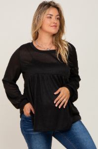 Black Knit Ribbed Babydoll Maternity Plus Top sold by Pinkblush