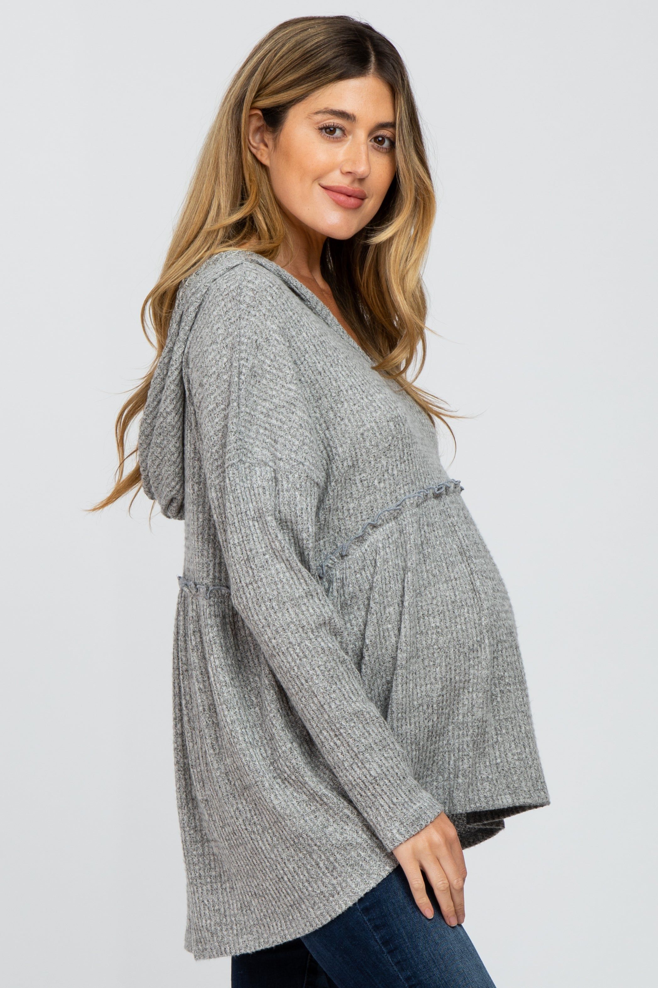 Heather Grey Waffle Knit Hooded Maternity Peplum Top sold by Pinkblush product image thumbnail 3