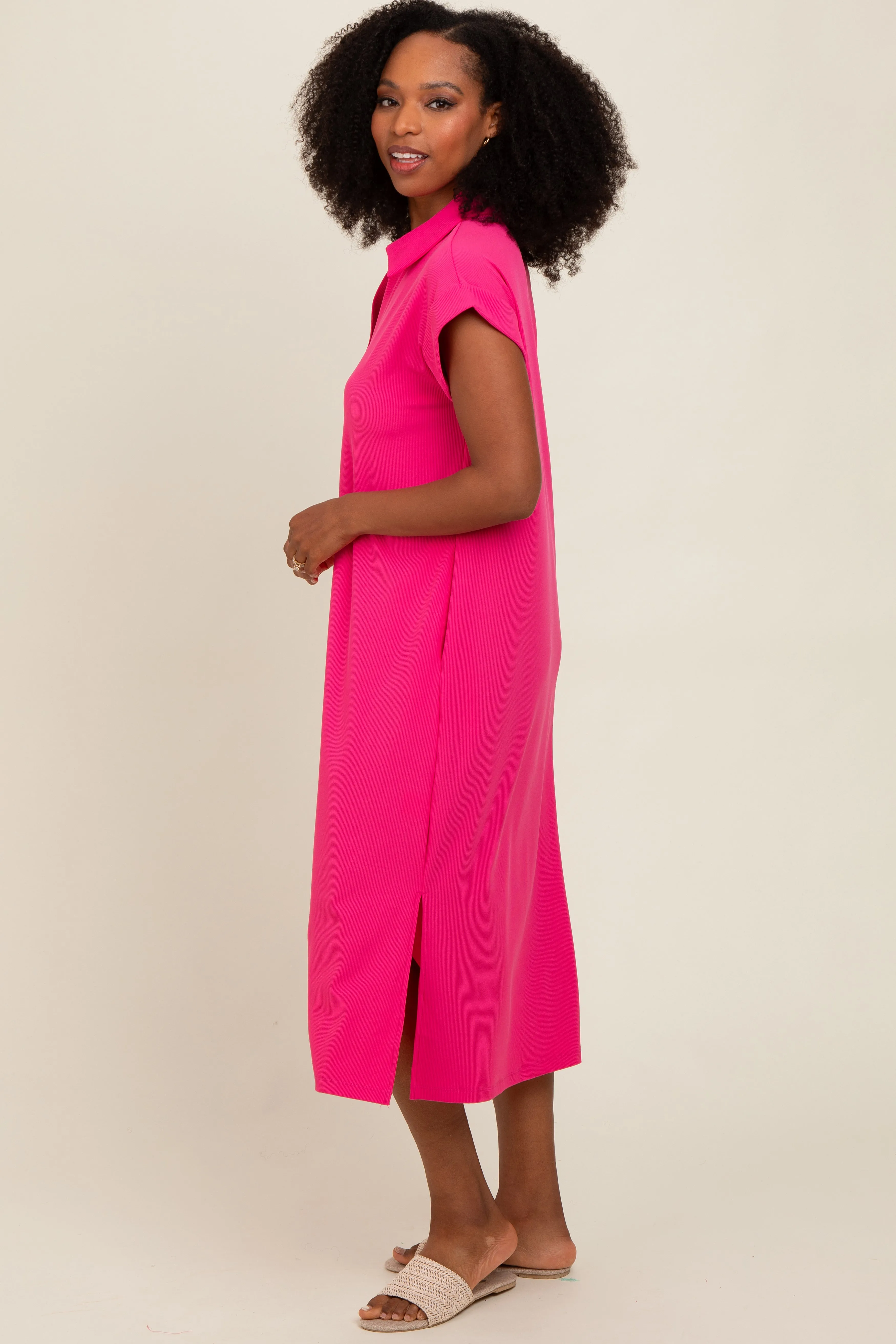 Fuchsia Collared Side Slit Midi Dress sold by Pinkblush product image thumbnail 2