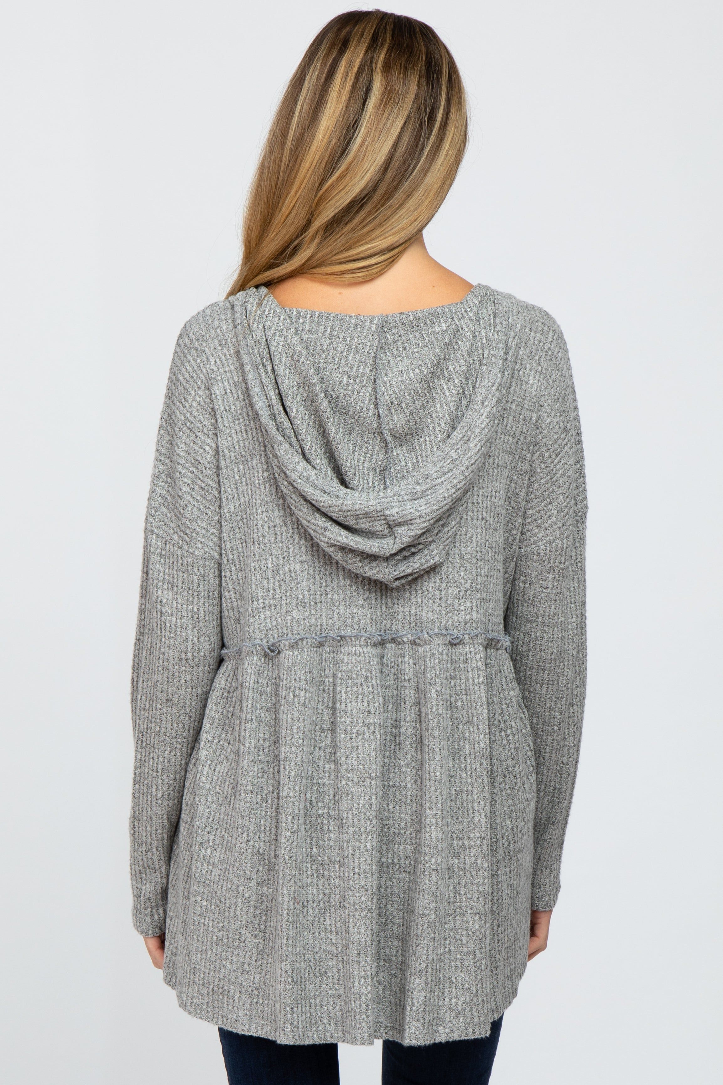 Heather Grey Waffle Knit Hooded Maternity Peplum Top sold by Pinkblush product image thumbnail 4