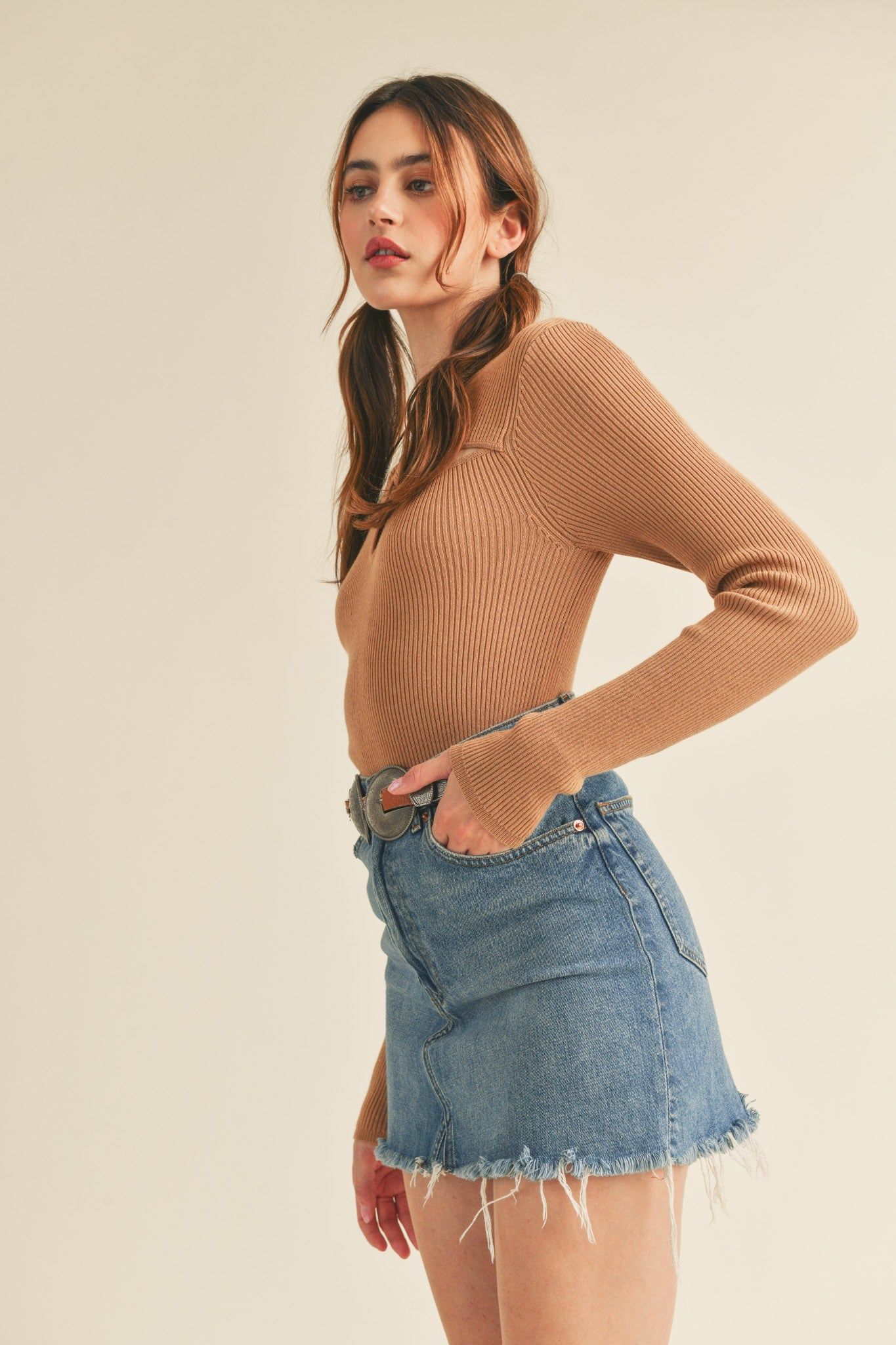 Mocha Ribbed Cut-Out Sweater sold by Pinkblush product image thumbnail 2