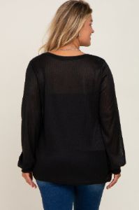 Black Knit Ribbed Babydoll Maternity Plus Top sold by Pinkblush