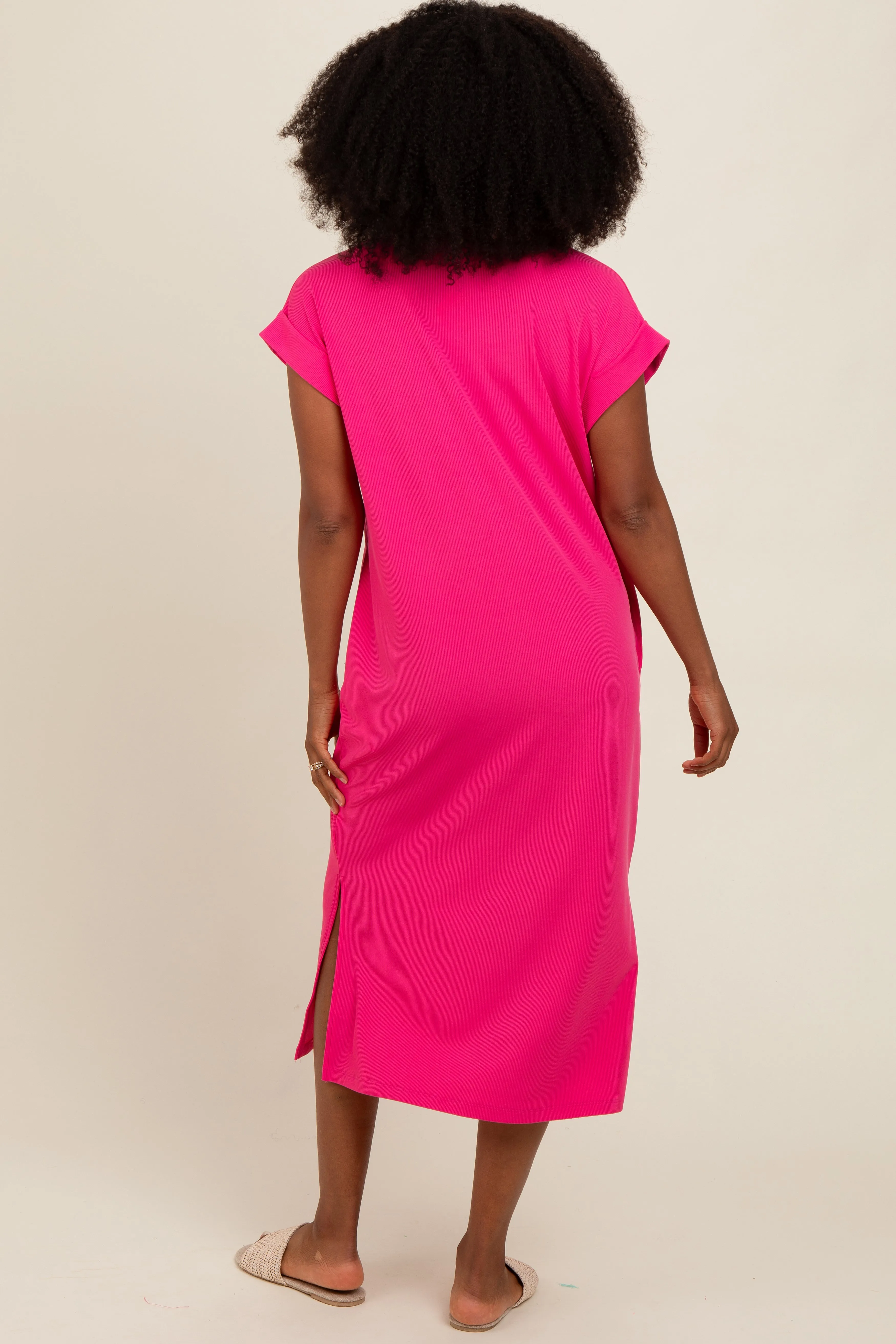 Fuchsia Collared Side Slit Midi Dress sold by Pinkblush product image thumbnail 3