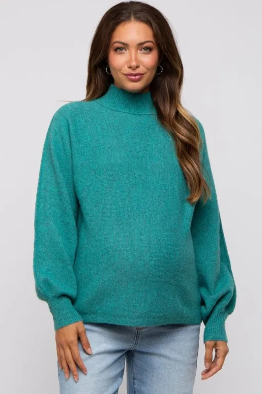 Teal Mock Neck Maternity Sweater sold by Pinkblush