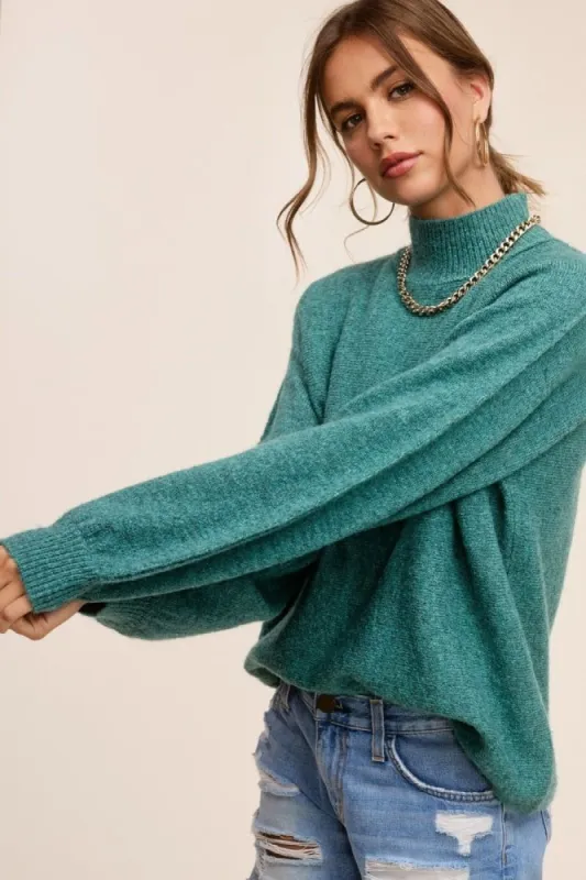 Teal Mock Neck Sweater sold by Pinkblush