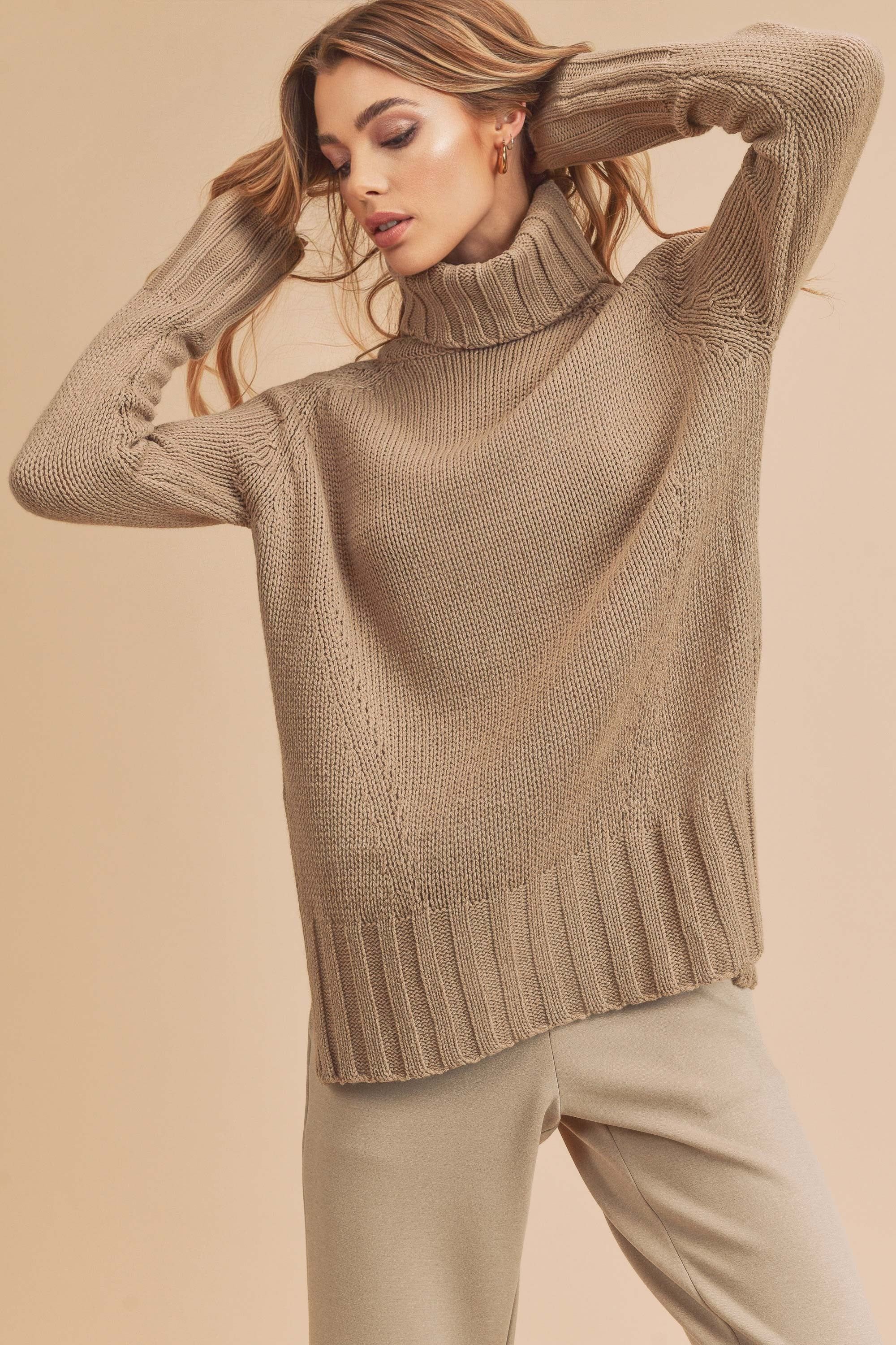 Oat Cable Knit Turtleneck Sweater sold by Pinkblush