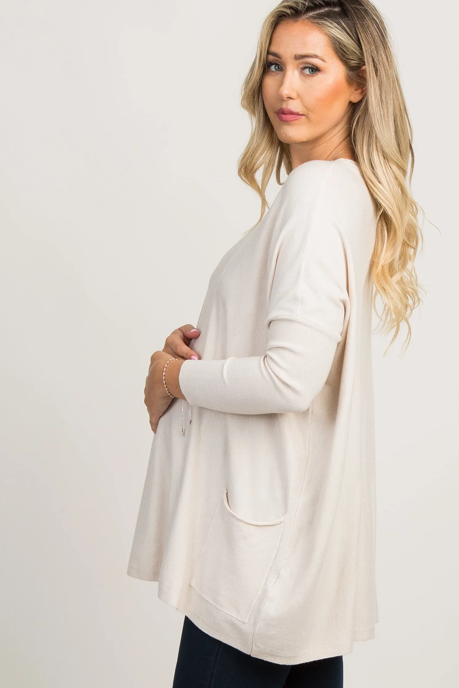 Beige Pocketed Dolman Sleeve Maternity Top sold by Pinkblush product image thumbnail 2