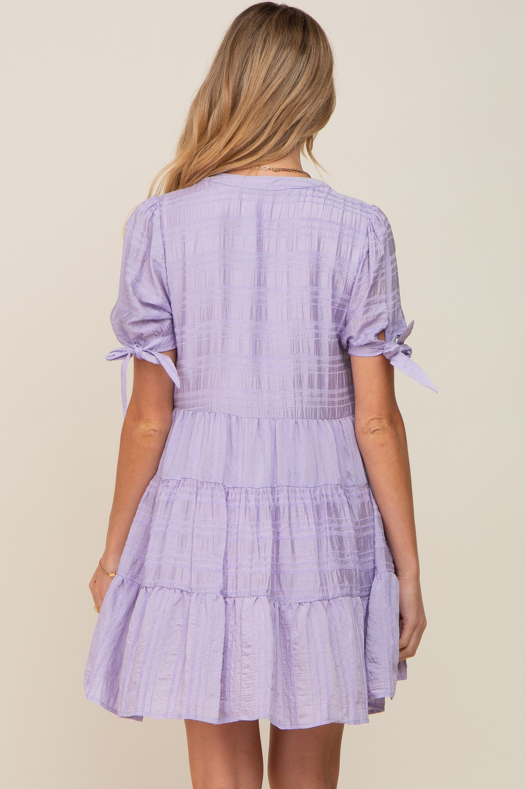 Lavender Textured Stripe V-Neck Tiered Maternity Dress sold by Pinkblush product image thumbnail 3