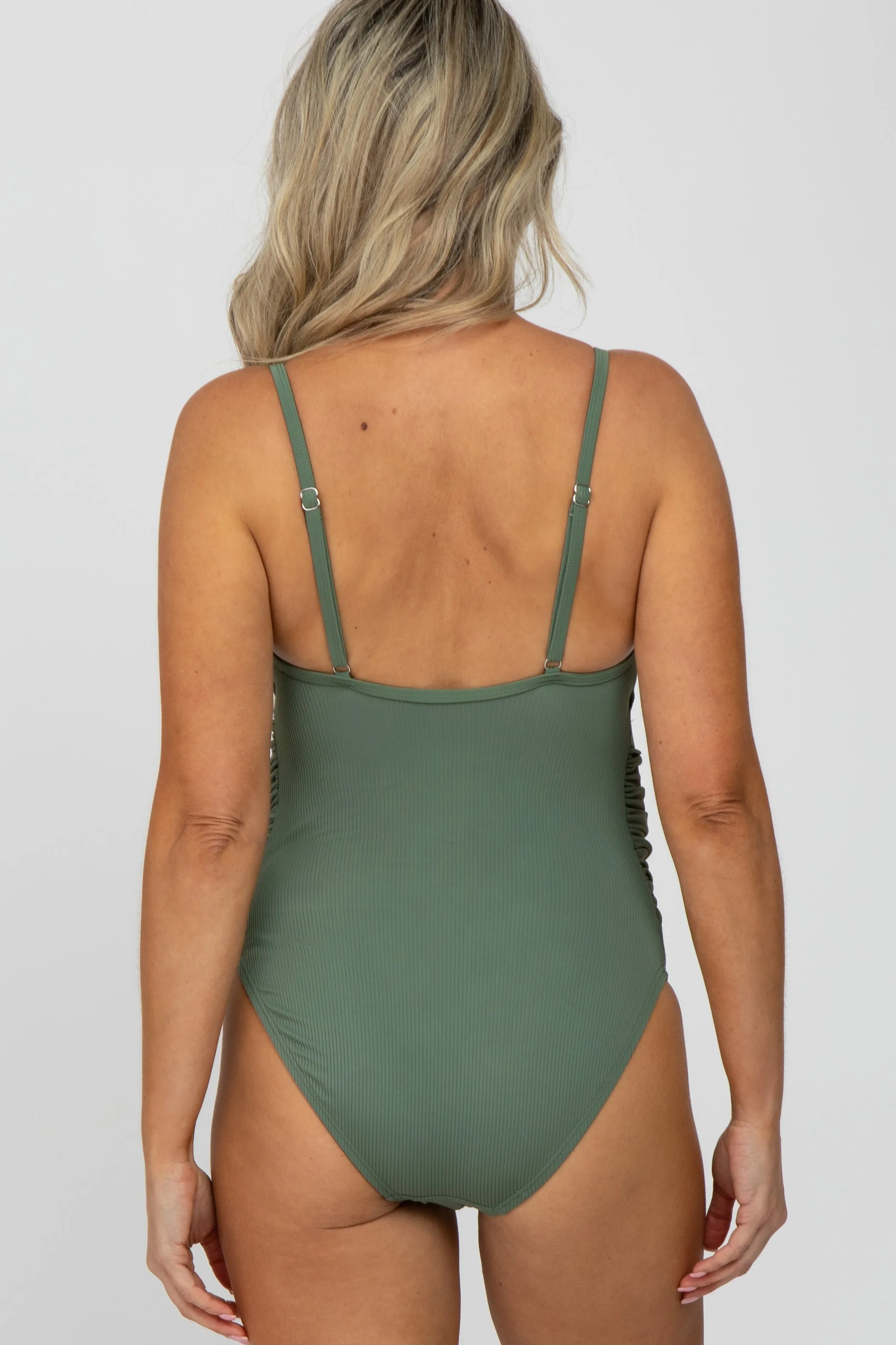 Olive Ribbed One-Piece Maternity Swimsuit sold by Pinkblush product image thumbnail 4