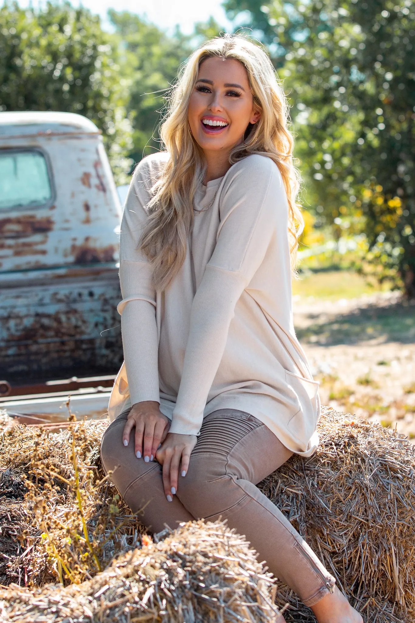 Beige Pocketed Dolman Sleeve Maternity Top sold by Pinkblush product image thumbnail 5