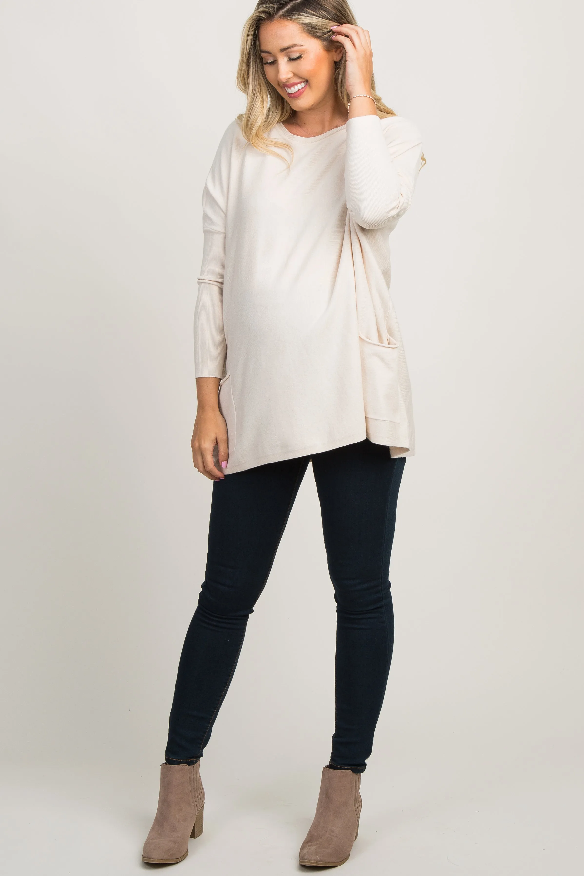 Beige Pocketed Dolman Sleeve Maternity Top sold by Pinkblush product image thumbnail 4