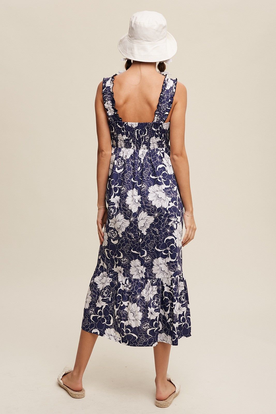 Navy Floral Tiered Sleeveless Midi Dress sold by Pinkblush product image thumbnail 4