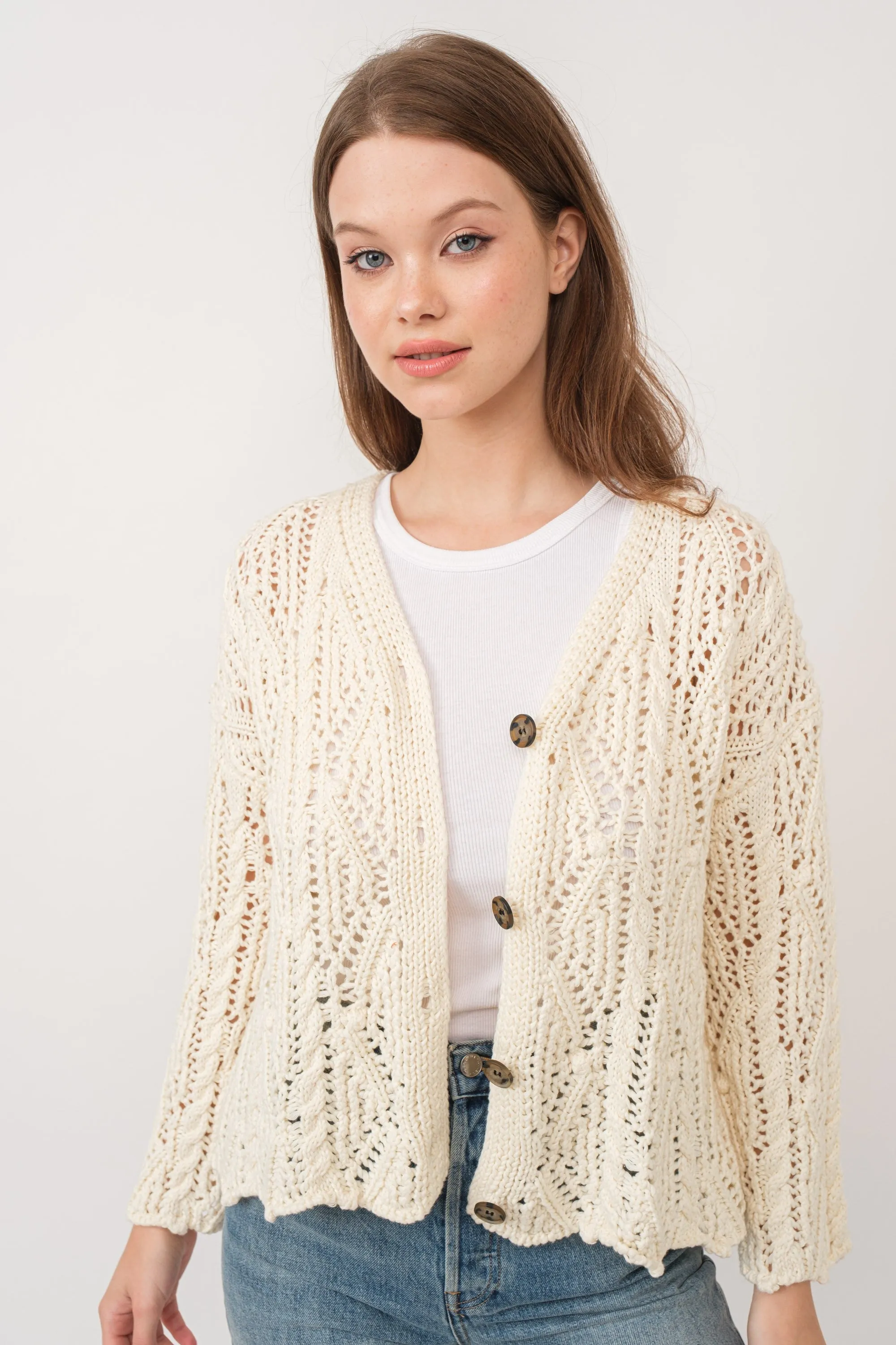 Cream Knit Cardigan sold by Pinkblush