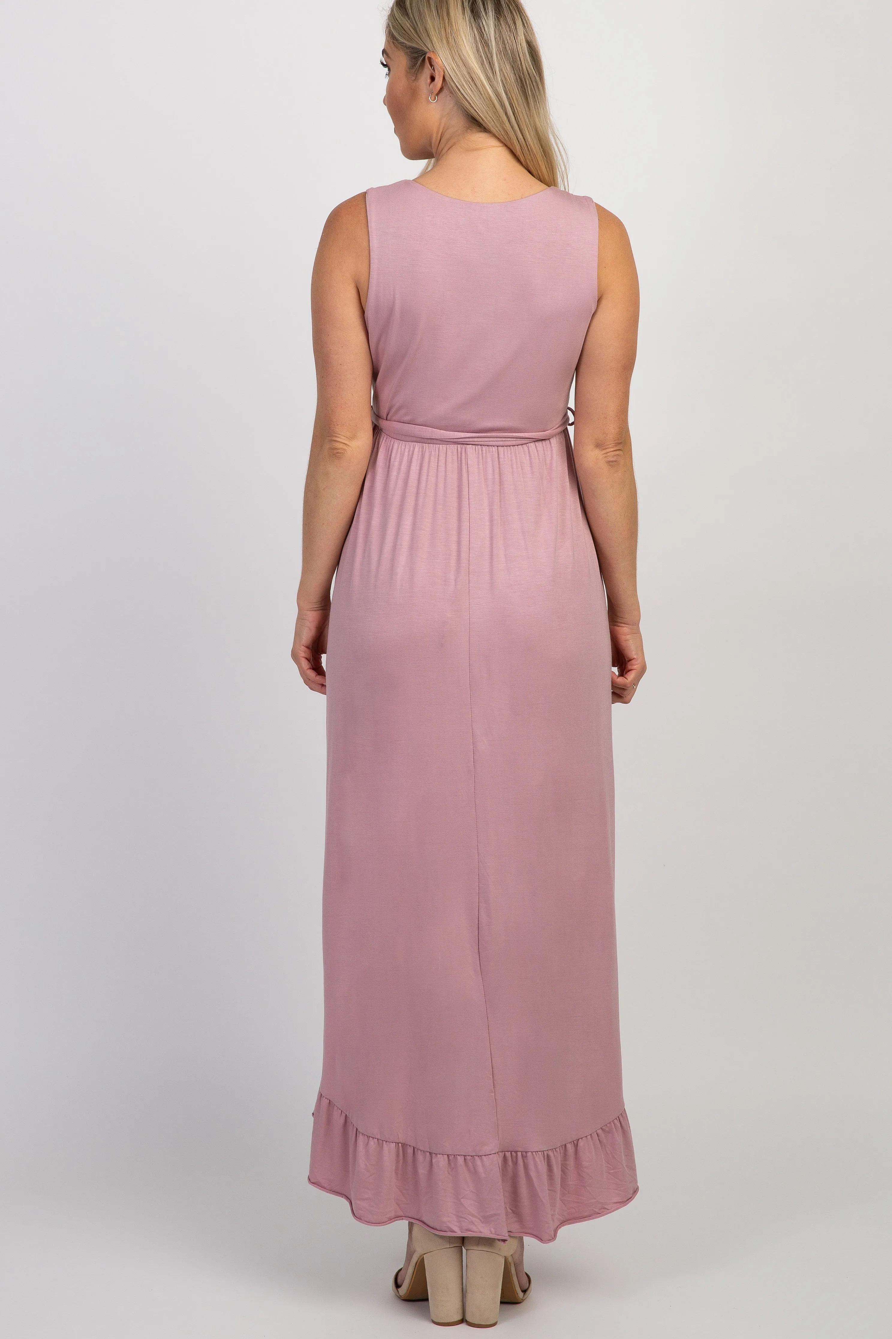 PinkBlush Mauve Sleeveless Hi-Low Ruffle Trim Maternity Maxi Dress sold by Pinkblush product image thumbnail 3