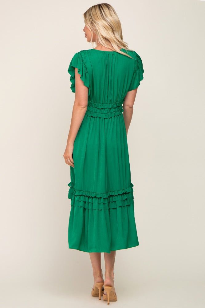 Green Ruffle Accent V-Neck Midi Dress sold by Pinkblush product image thumbnail 3